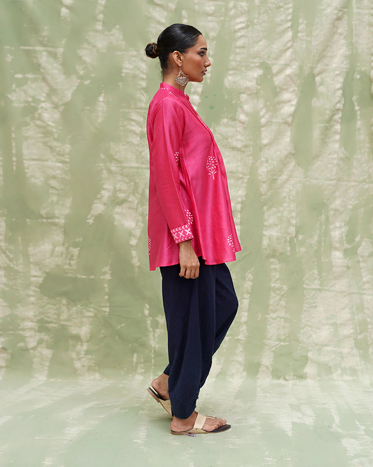 Tera Khumaar Pink Handblock Printed Chanderi Silk Kurti - CHD - Image 8