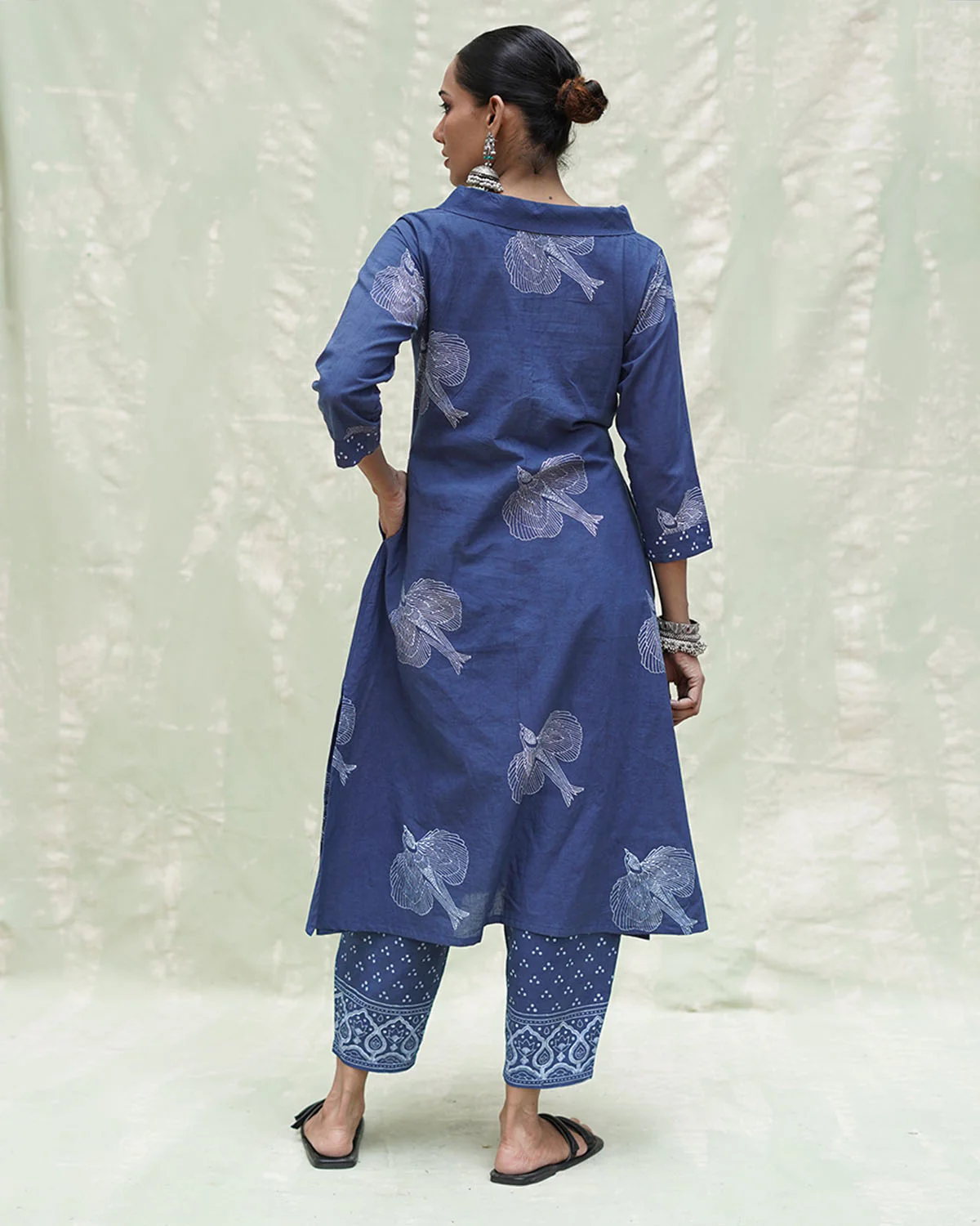 Triveni Blue Handblock Print Cotton Kurti - INDI - Image 3