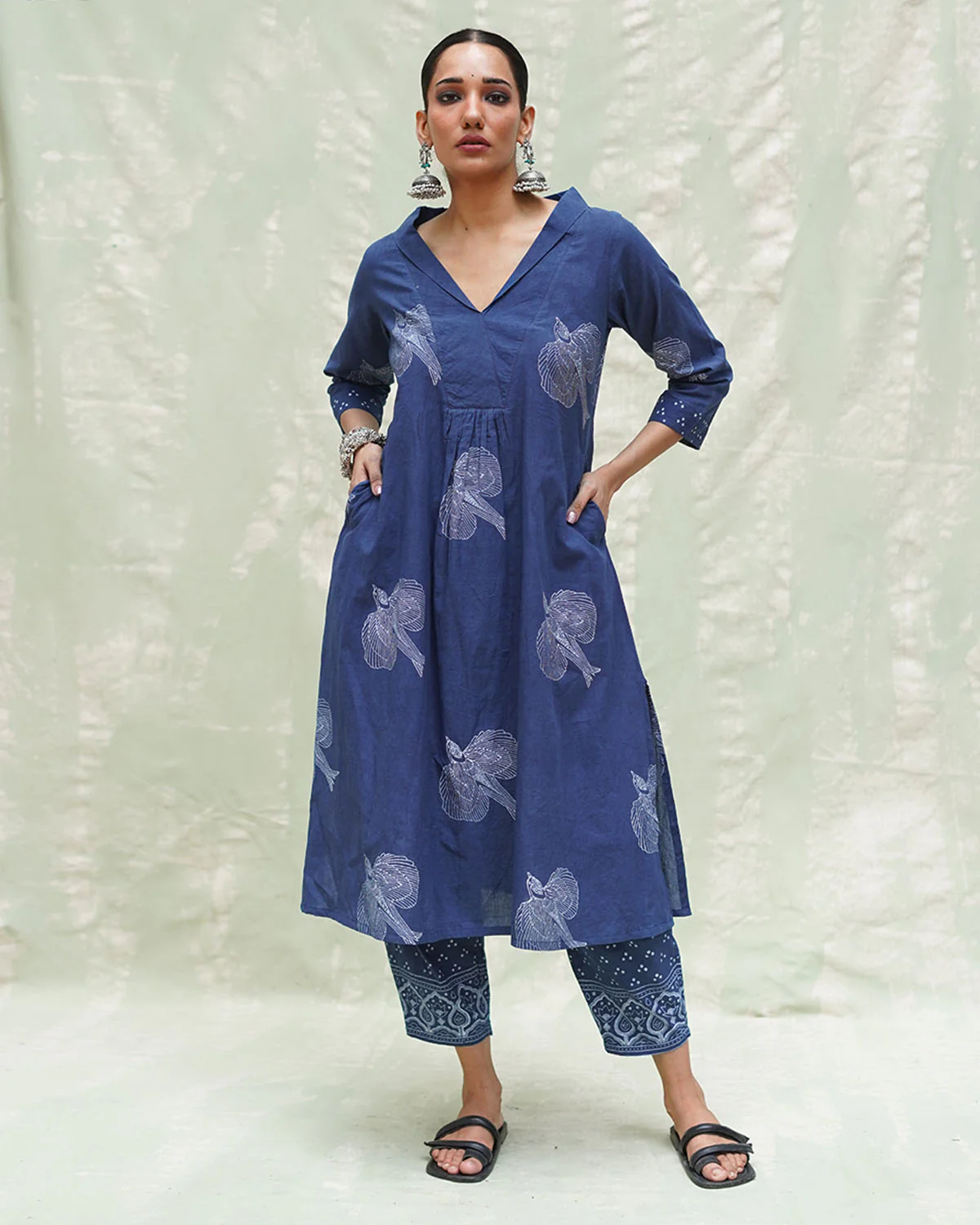 Triveni Blue Handblock Print Cotton Kurti - INDI - Image 5