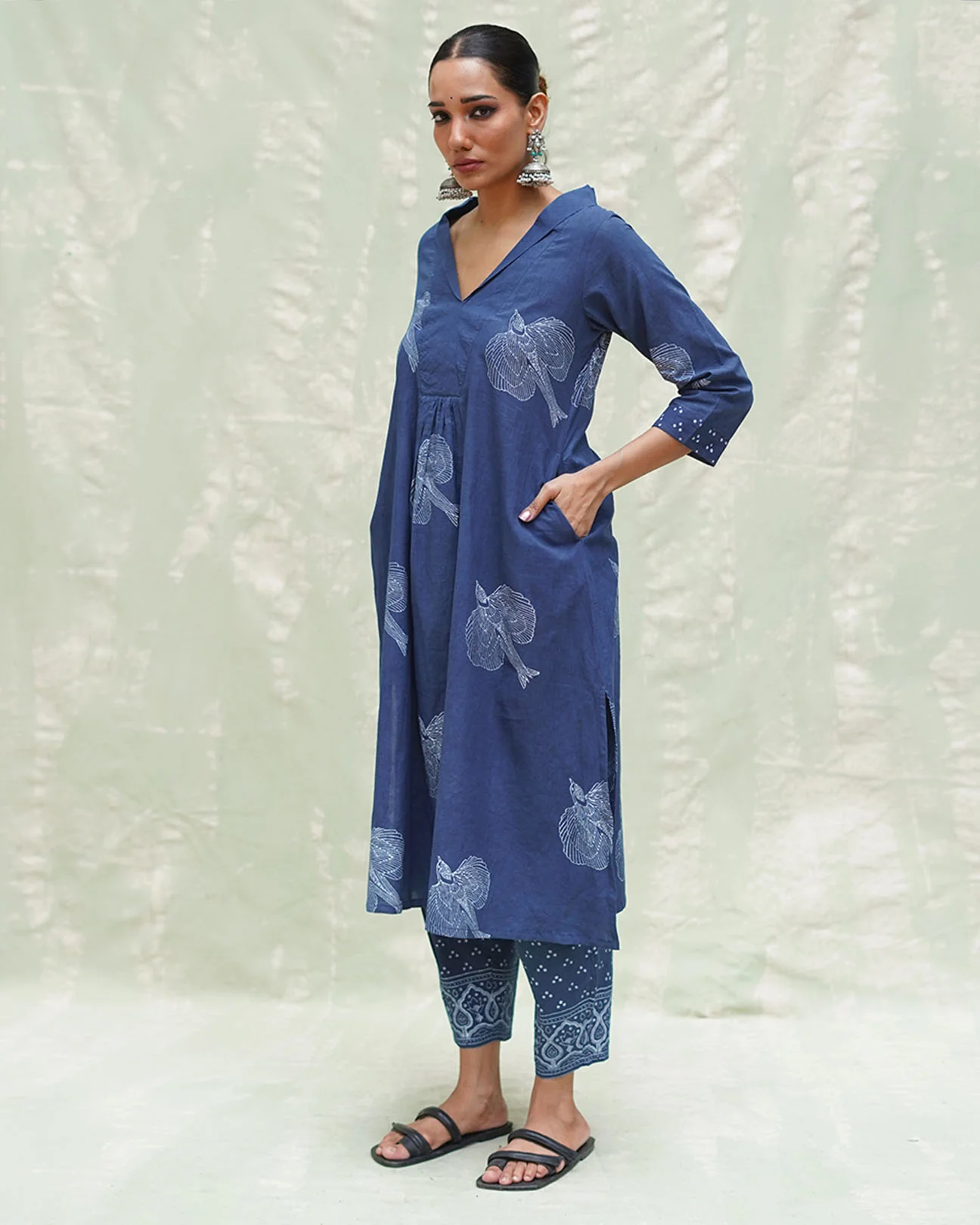 Triveni Blue Handblock Print Cotton Kurti - INDI - Image 9