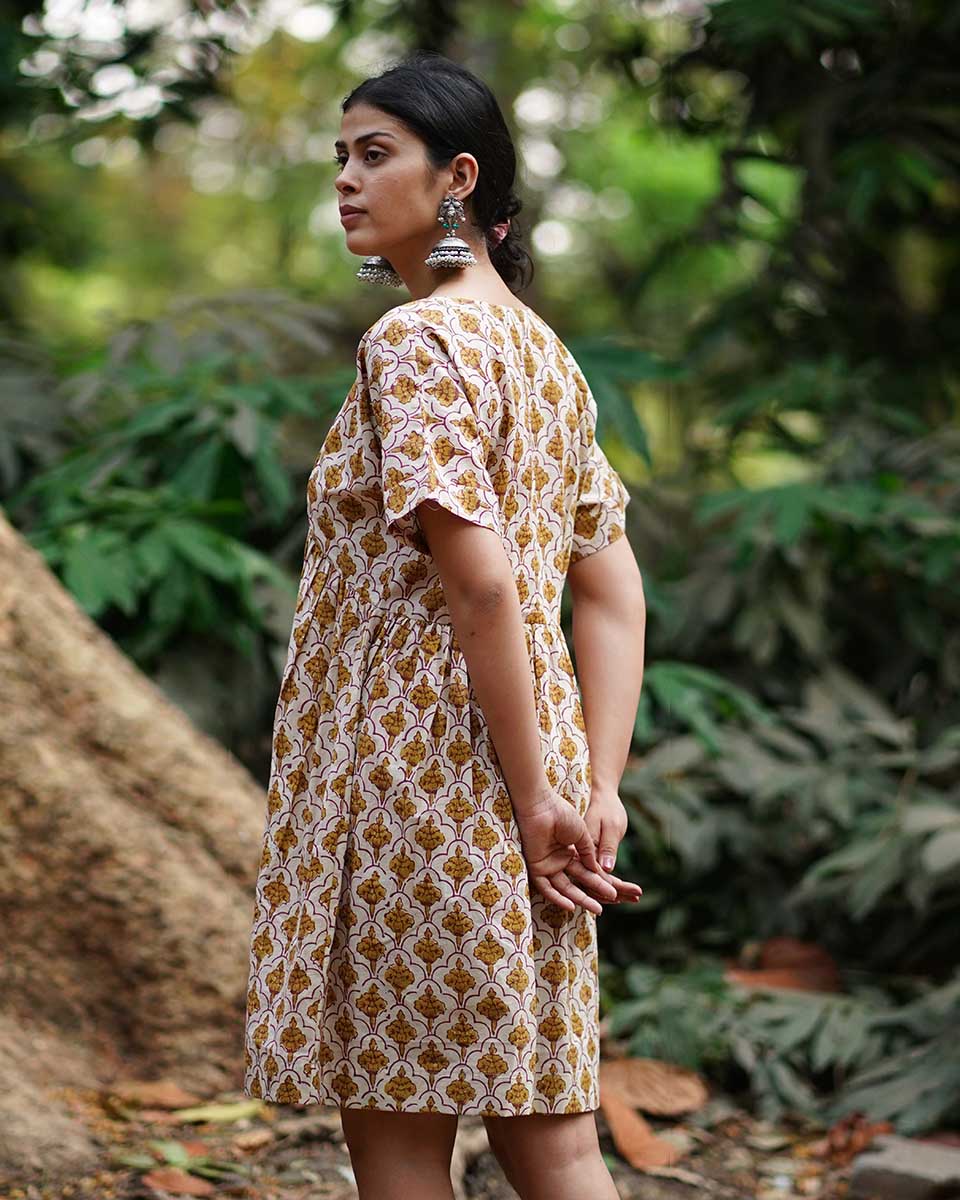Tu Dilruba Ivory Block Printed Cotton Dress - WW - Image 5