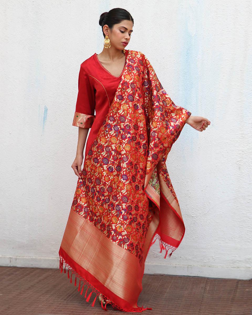 Uns Handwoven Banarasi Kimkhab Brocade Dupatta - Image 4