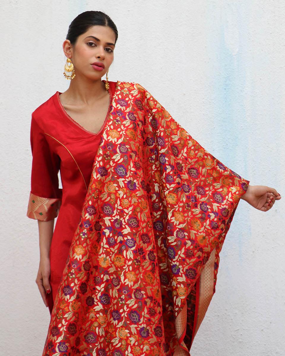 Uns Handwoven Banarasi Kimkhab Brocade Dupatta - Image 5