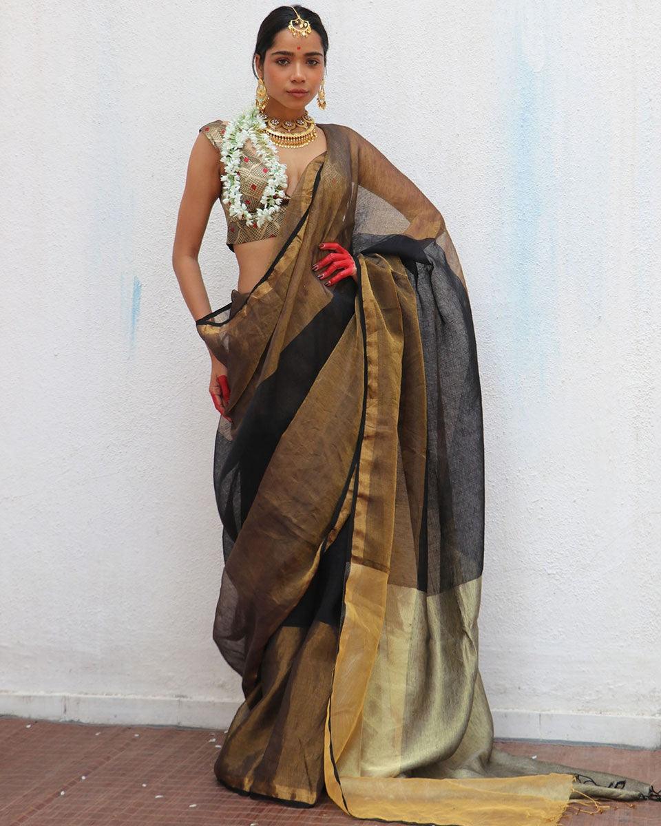 Urvashi Handwoven Linen Zari Saree - Image 7