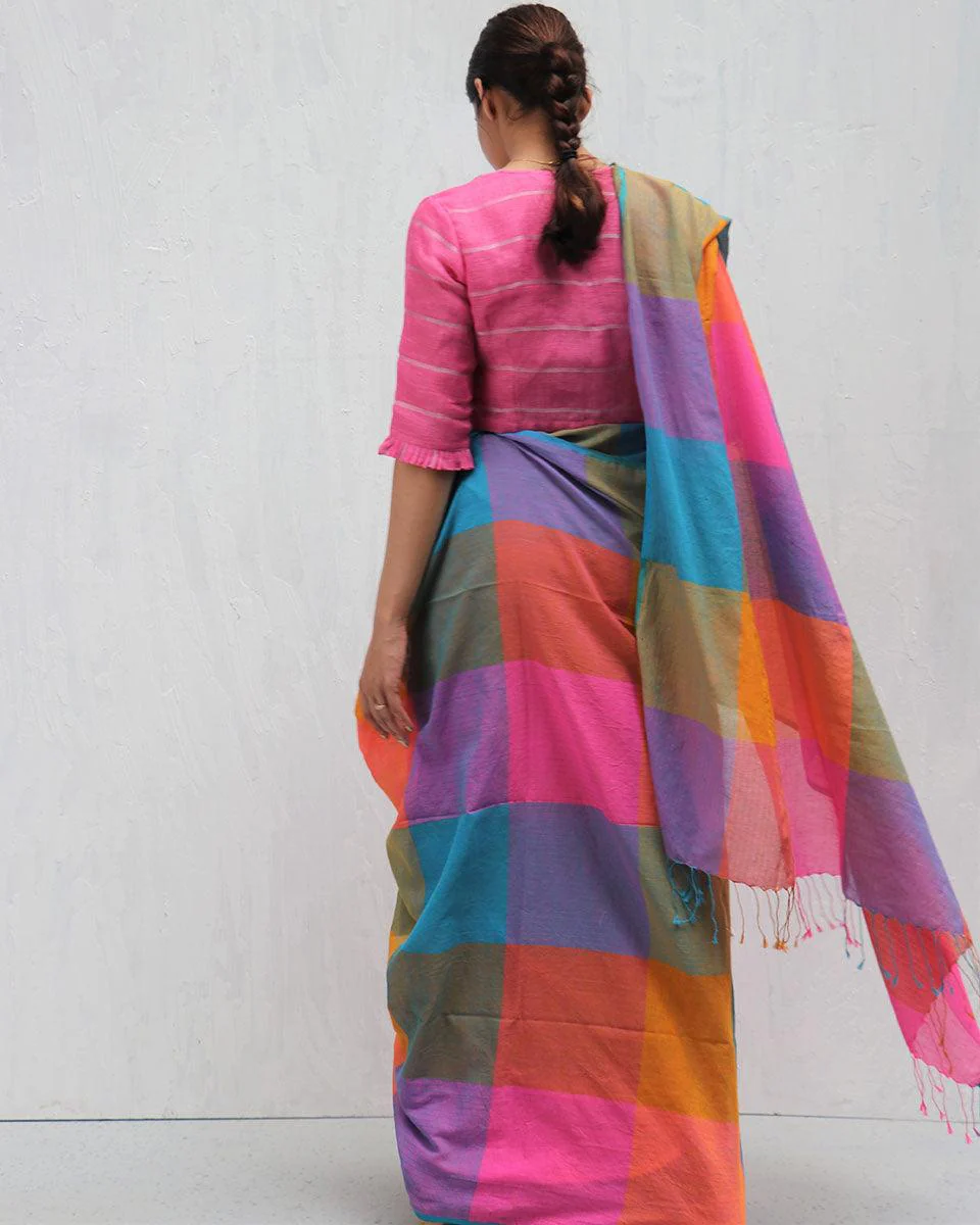 Uvakai Handwoven Cotton Saree- Madras - Image 6