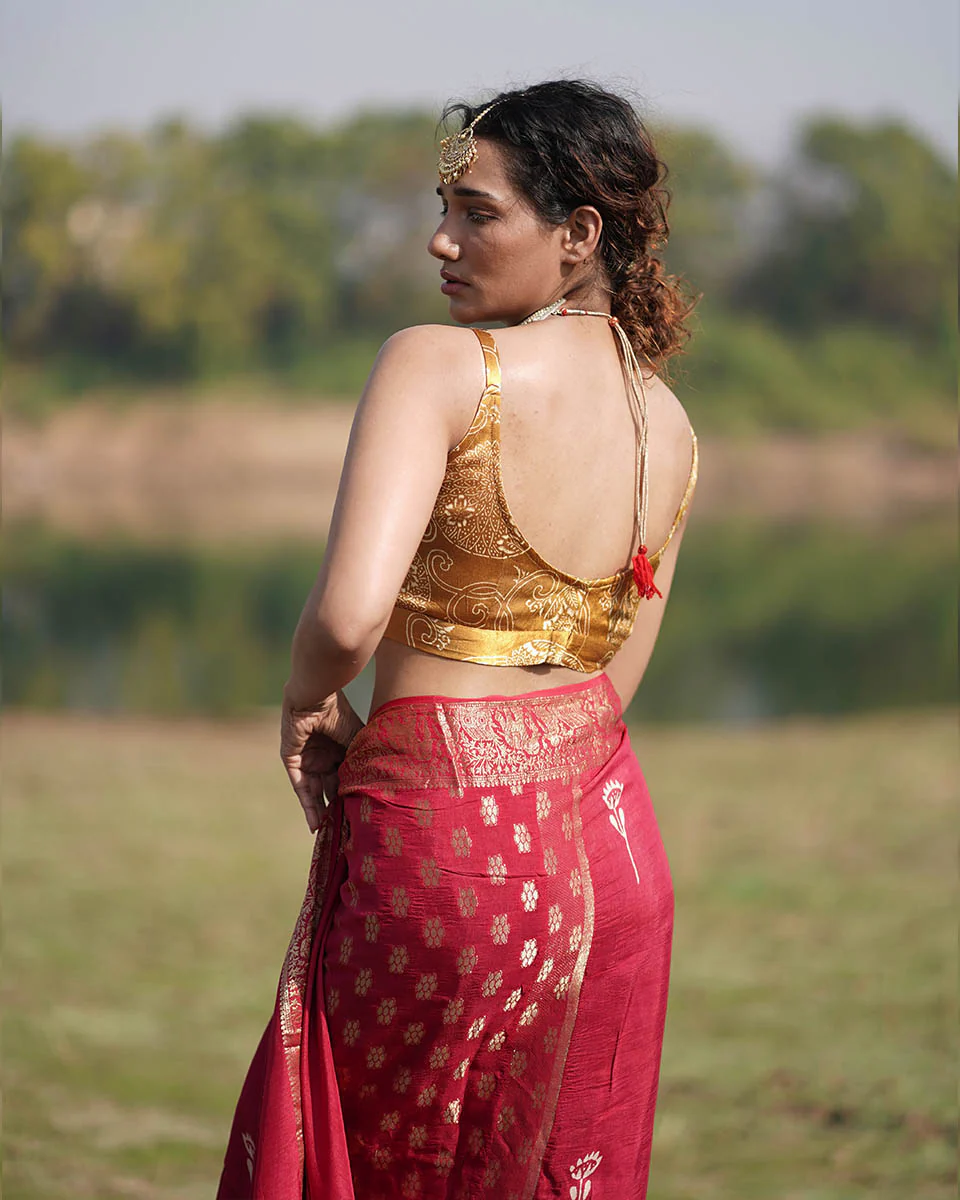Vilasini Blockprinted Mashru Silk Blouse - RB - Image 3
