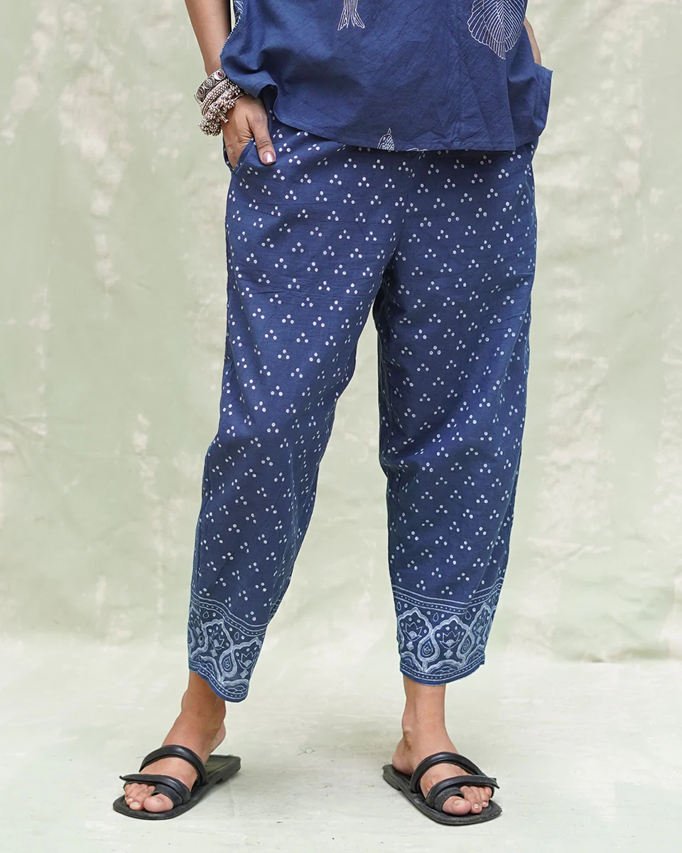 Virari Blue Handblock Print Cotton Pant - INDI - Image 2