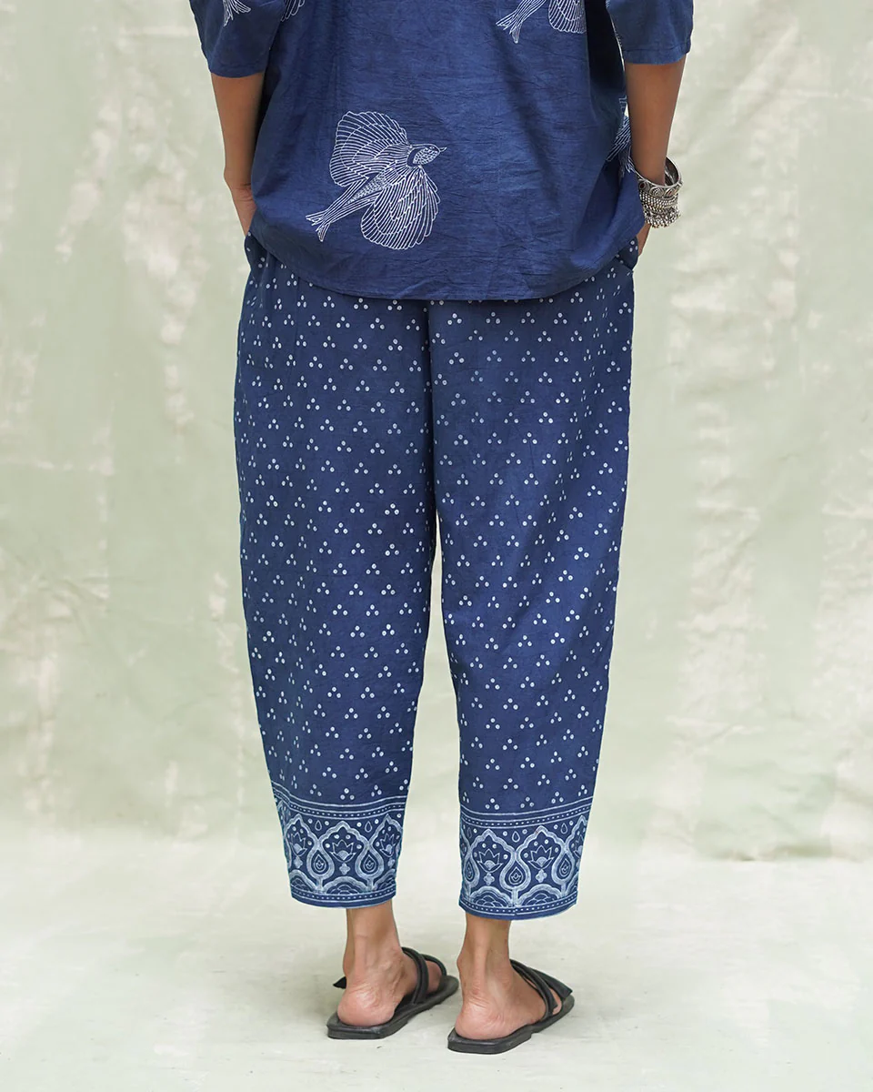 Virari Blue Handblock Print Cotton Pant - INDI - Image 3
