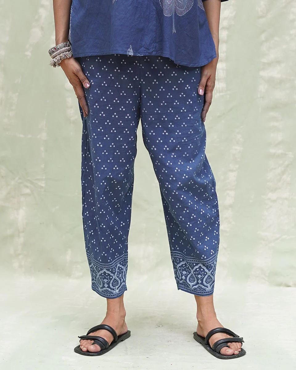 Virari Blue Handblock Print Cotton Pant - INDI - Image 4