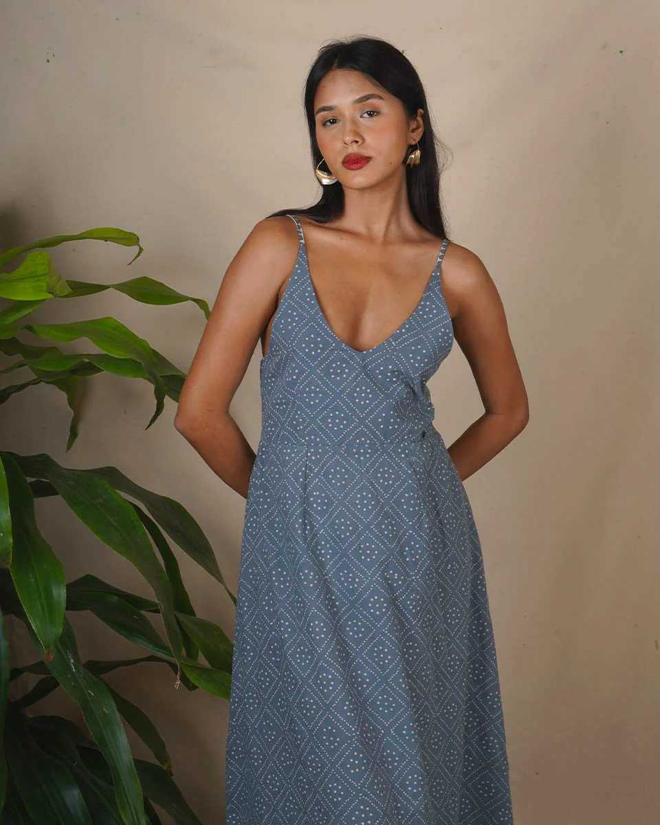 Wind Shade Grey Block Printed Dress - BMS - Image 10