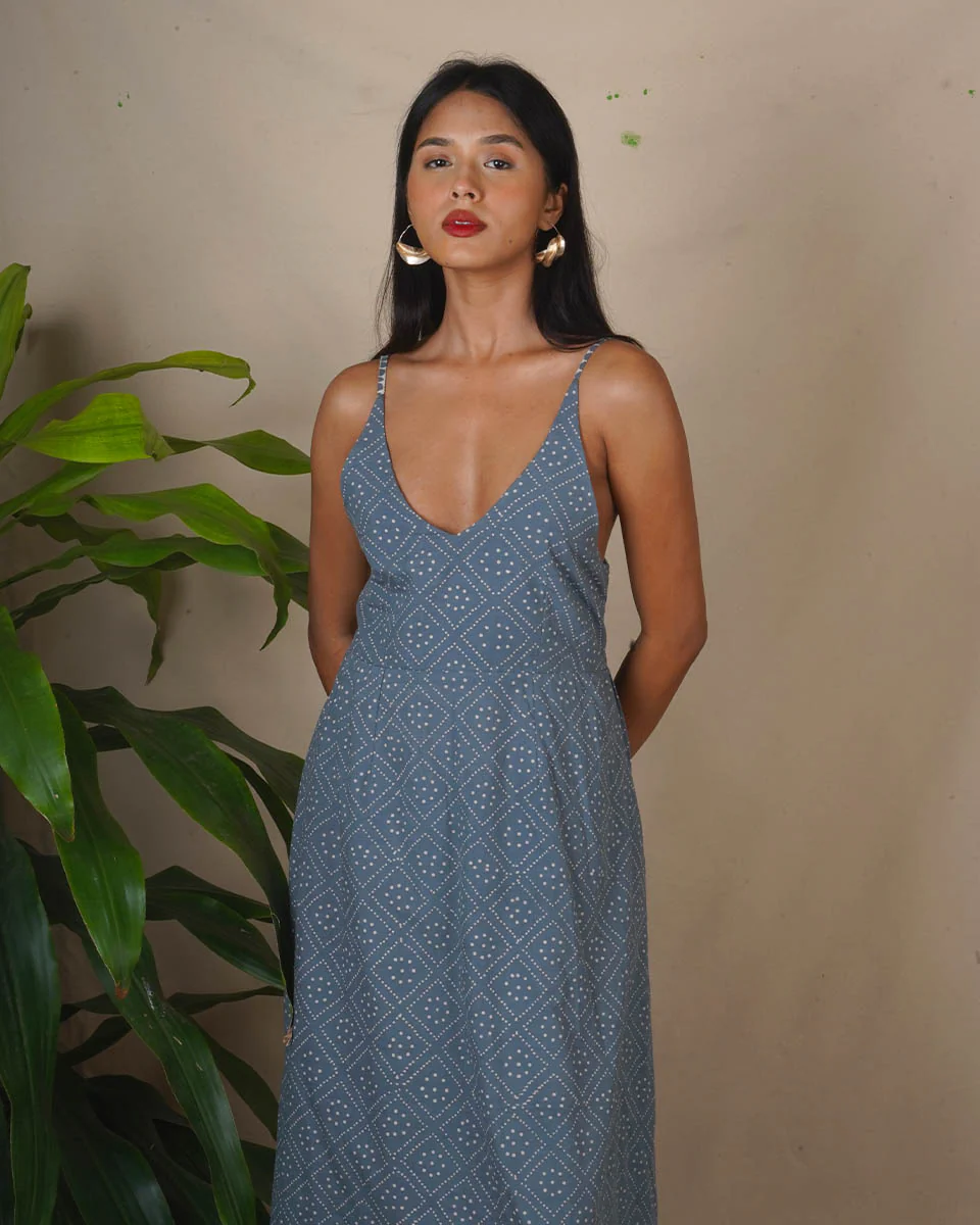 Wind Shade Grey Block Printed Dress - BMS - Image 11