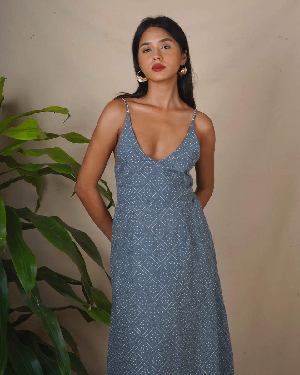 Wind Shade Grey Block Printed Dress - BMS - Image 3