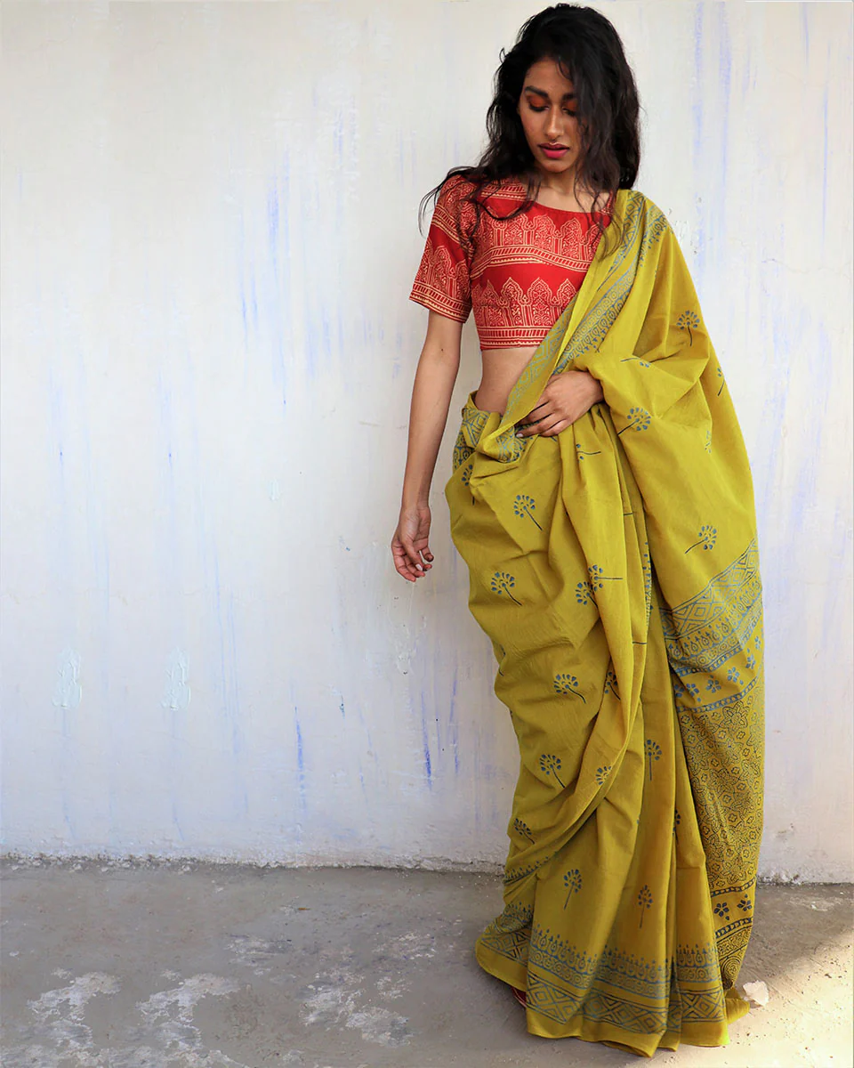 Kimana Handblockprinted Cotton Saree - Butterfly Girls - Image 4