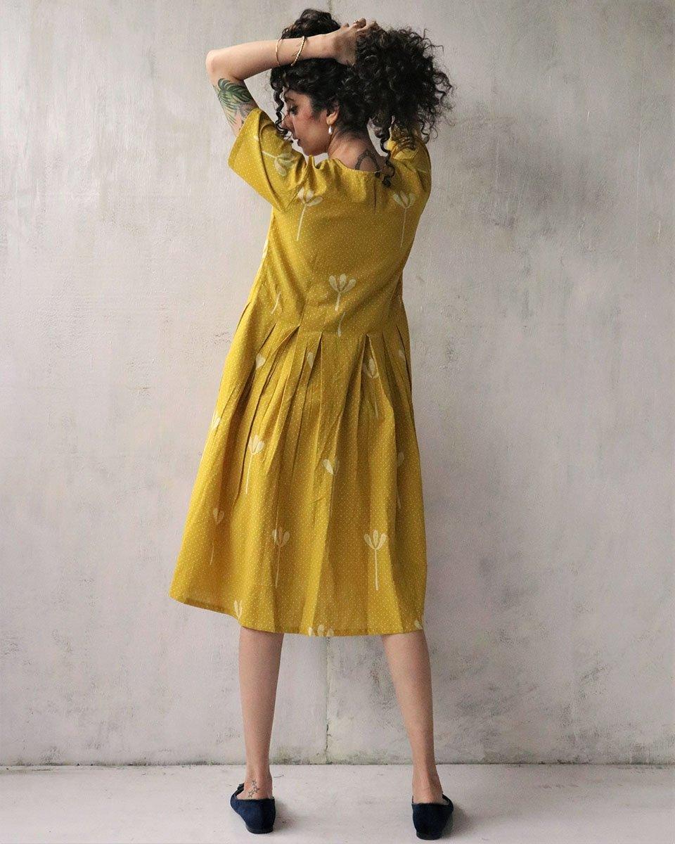 Yellow Blockprinted Cotton Dress - Image 5