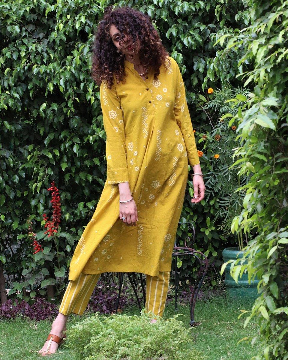 Yellow Block printed Kurti & Bottom (Set Of 2) - Image 4