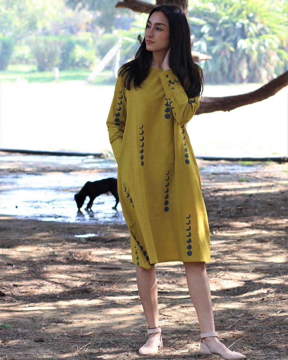 Yellow Eclipes Blockprinted Cotton Dress - Image 4