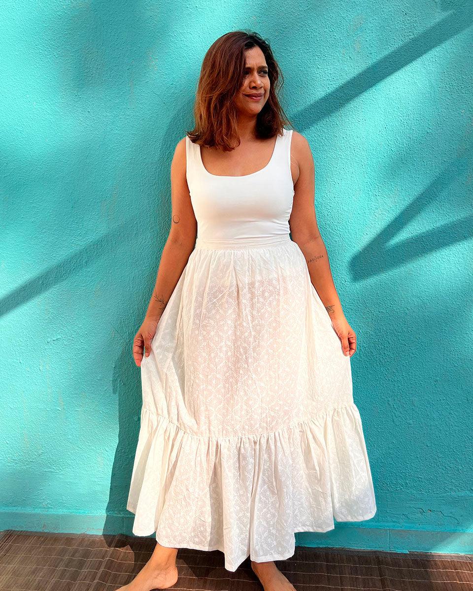 Zarish Cotton Skirt - Safed - Image 7