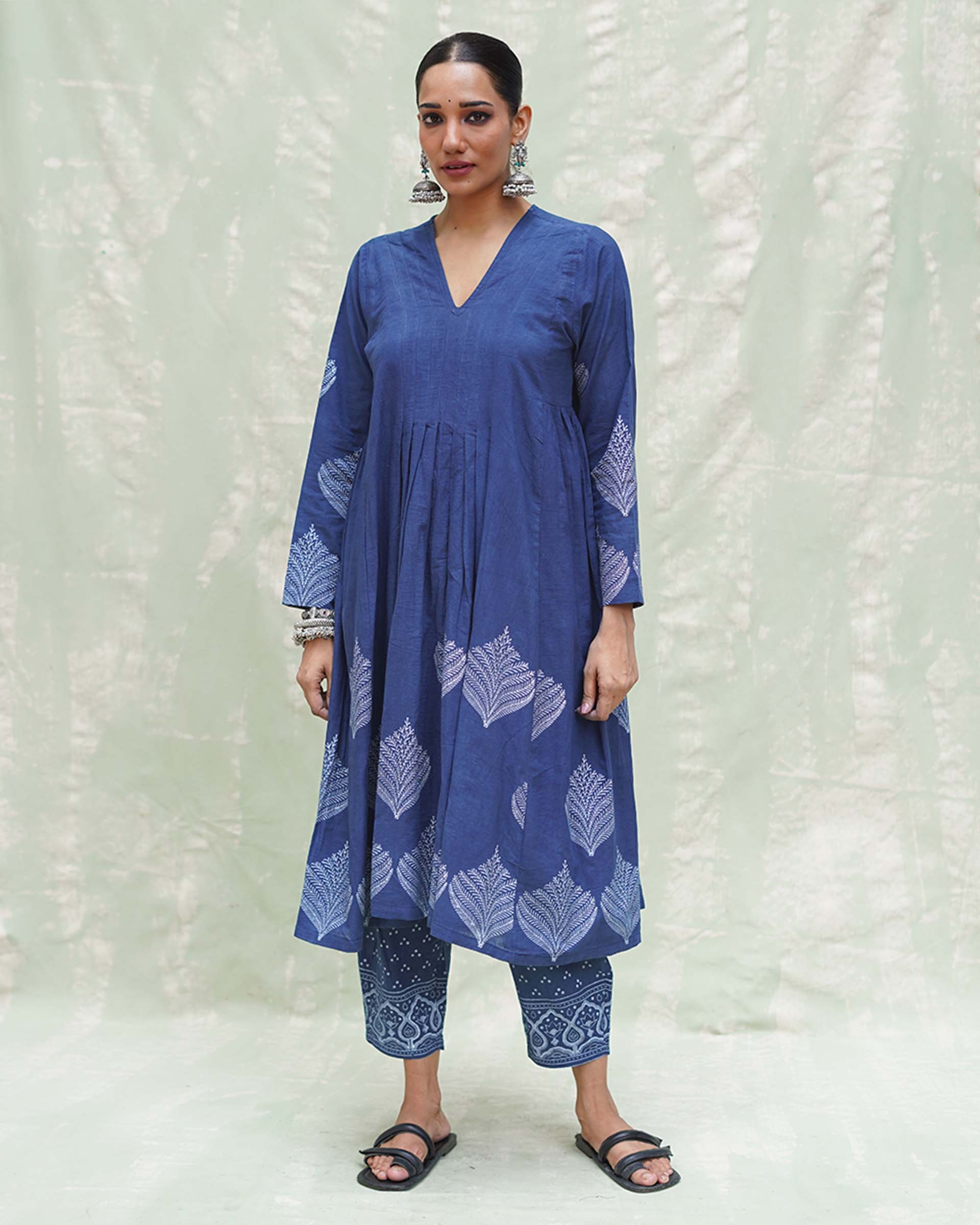 Zeelaf Blue Handblock Print Cotton Kurti- INDI - Image 11
