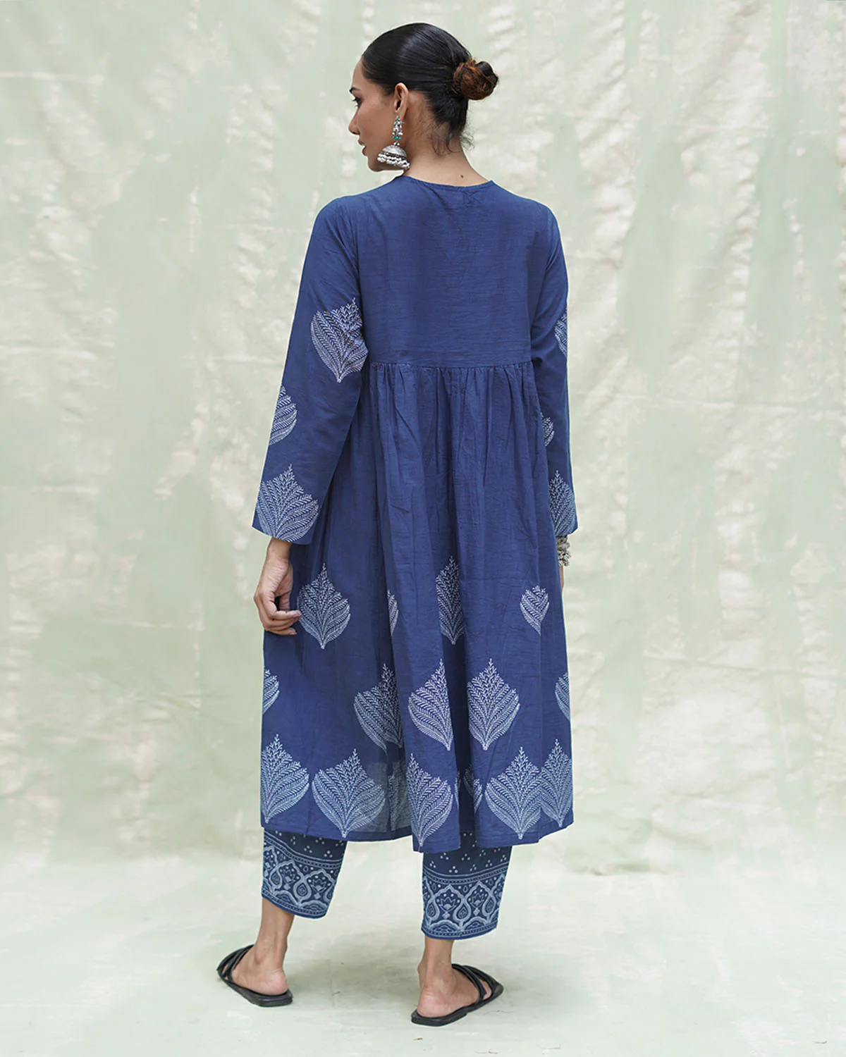 Zeelaf Blue Handblock Print Cotton Kurti- INDI - Image 3