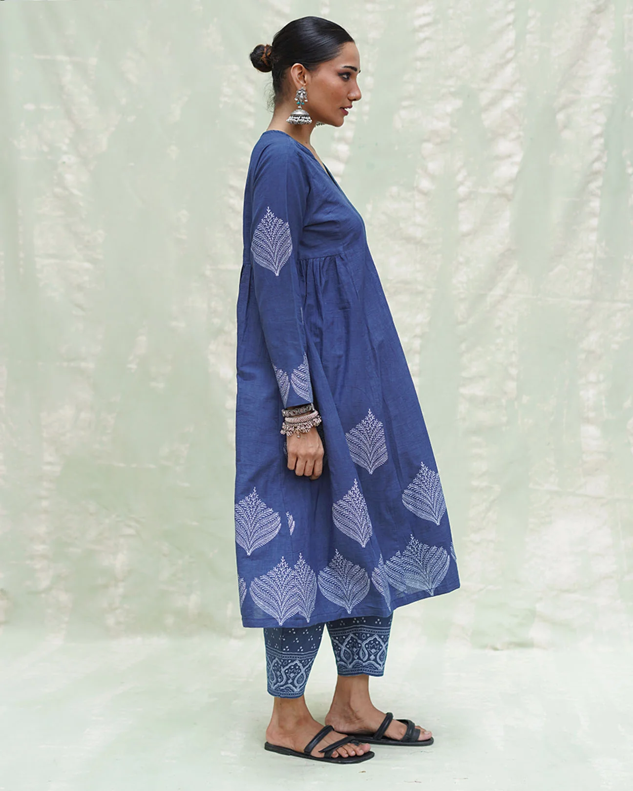 Zeelaf Blue Handblock Print Cotton Kurti- INDI - Image 7