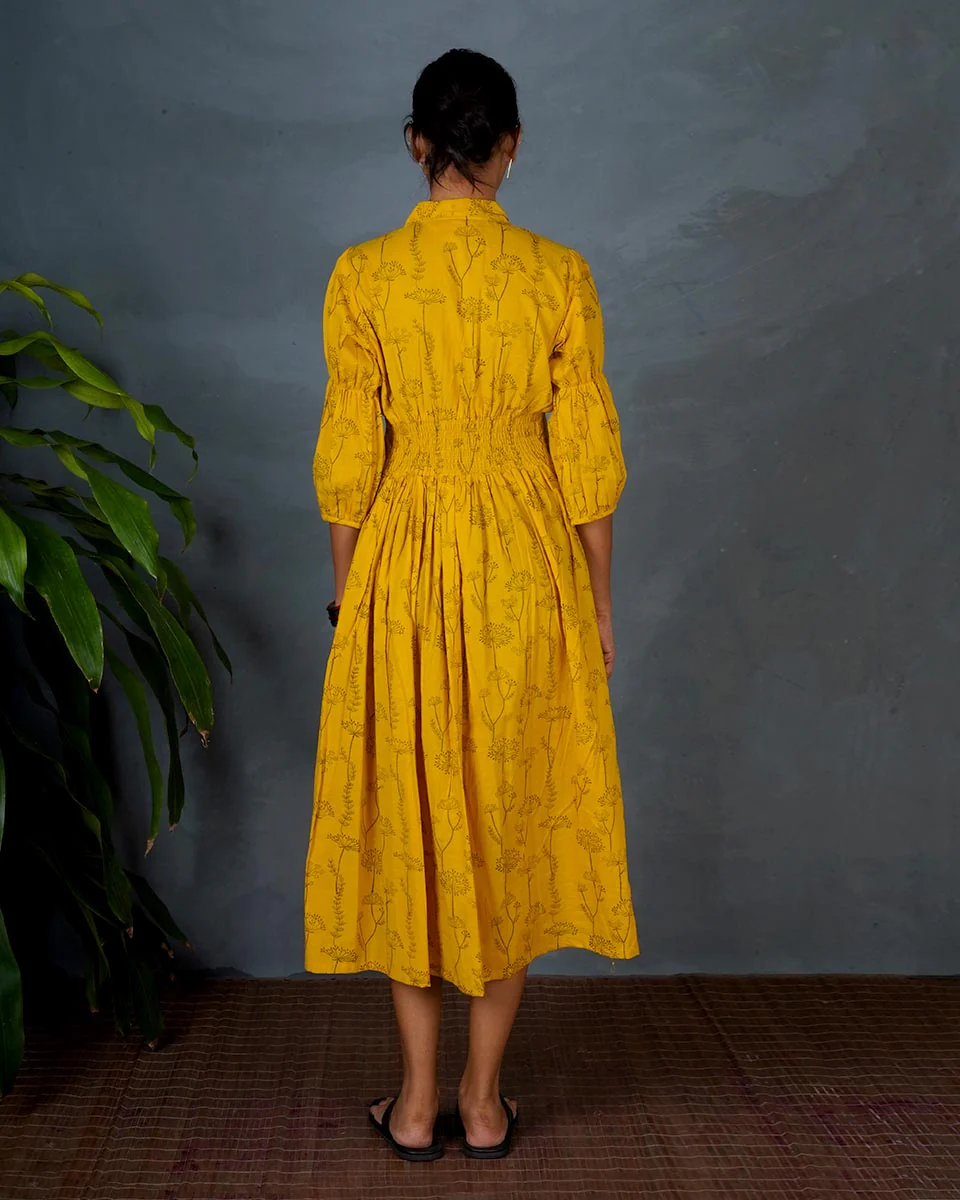 Ziya Yellow Hand Block Printed Cotton Dress-MYA - Image 8