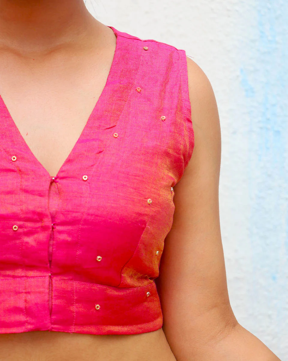 Zulaikha Handwoven Linen Zari Blouse - Eknoor - Image 2