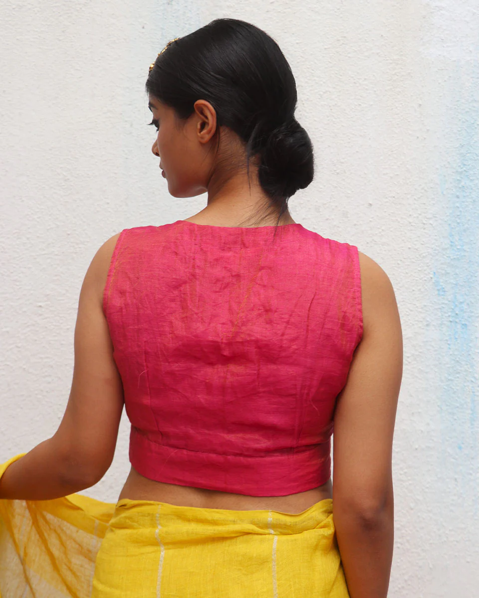 Zulaikha Handwoven Linen Zari Blouse - Eknoor - Image 4